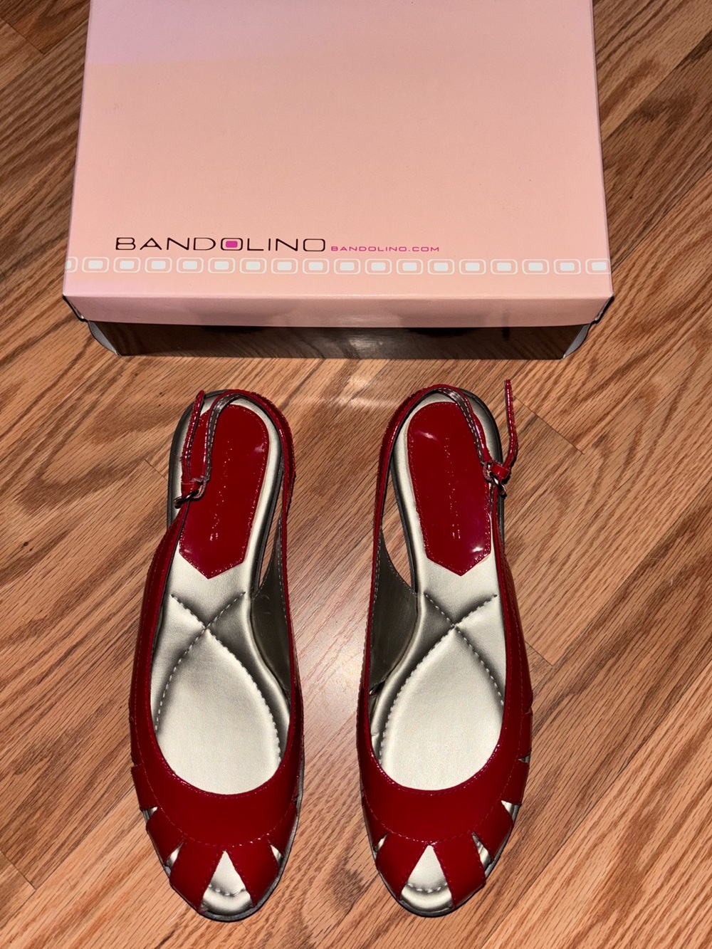 Bandolino Red Patent Peep-Toe Slingback Flats
